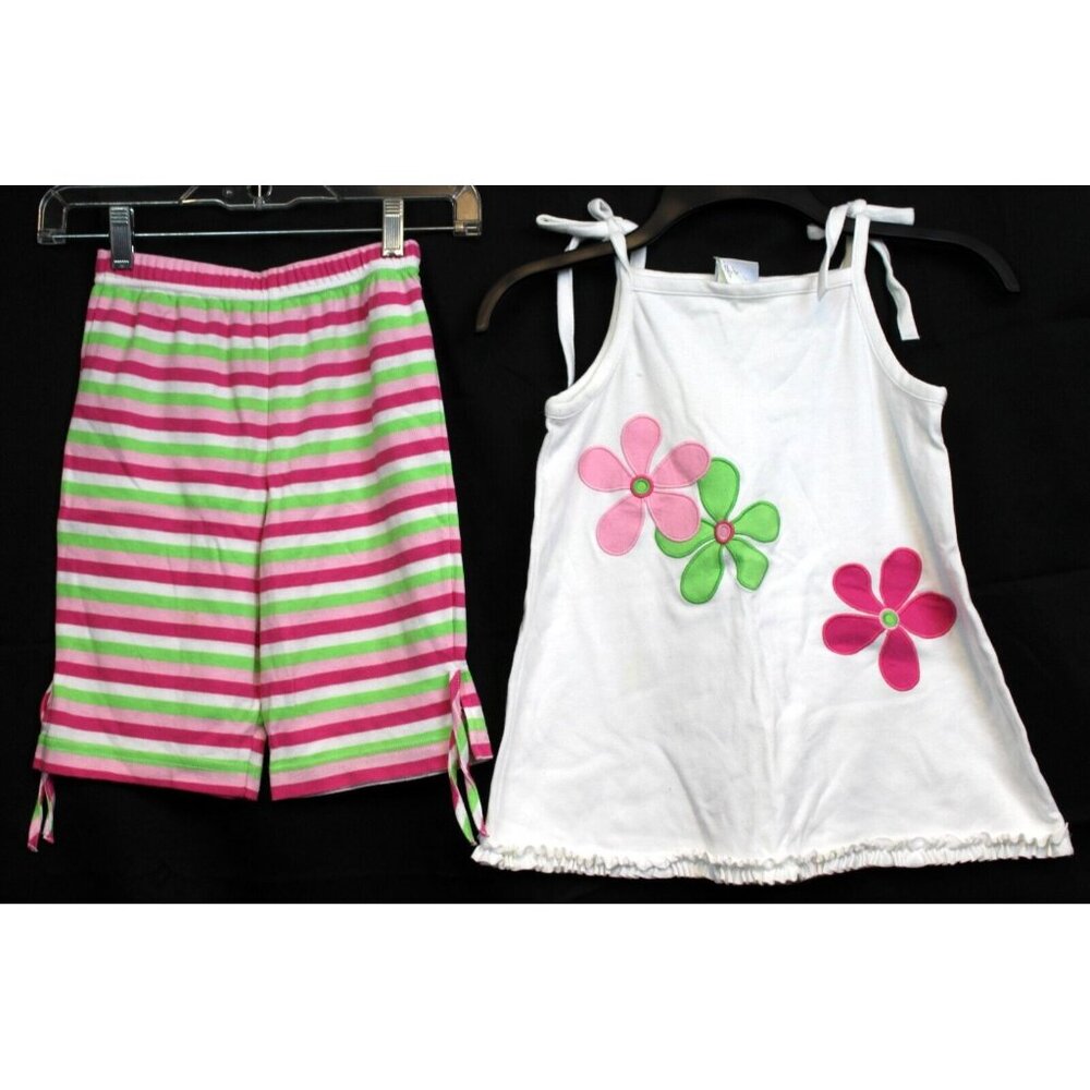 Kellys Kids 2pc Outfit Tank Top Shorts Flowers Stripes Summer Ruffle A-line Long
